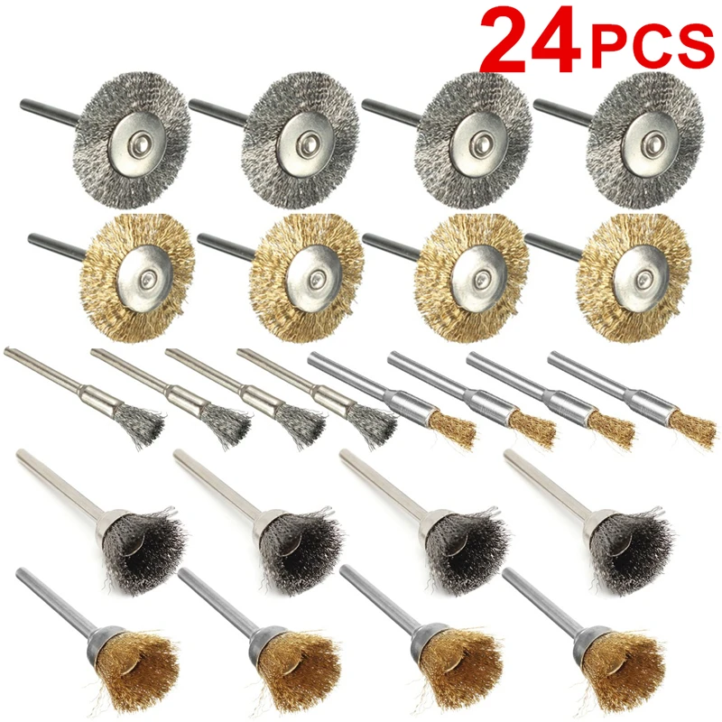 24pcs brass brushes 10 шт./компл. 22 мм Проволока из нержавеющей стали колеса кисть, дремель для вращающихся инструментов для мини-дрели Dremel полировки Dremel аксессуары - Цвет: 24pcs brass brushes