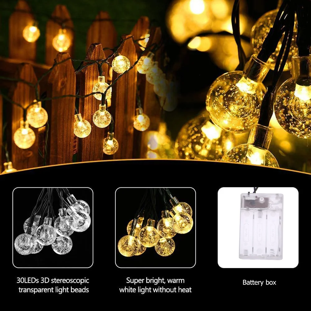 

Solar LED Crystal Ball String Light Waterproof Fairy Lights Christmas Wedding Garland Garden Lawn Tree Outdoor Decoration