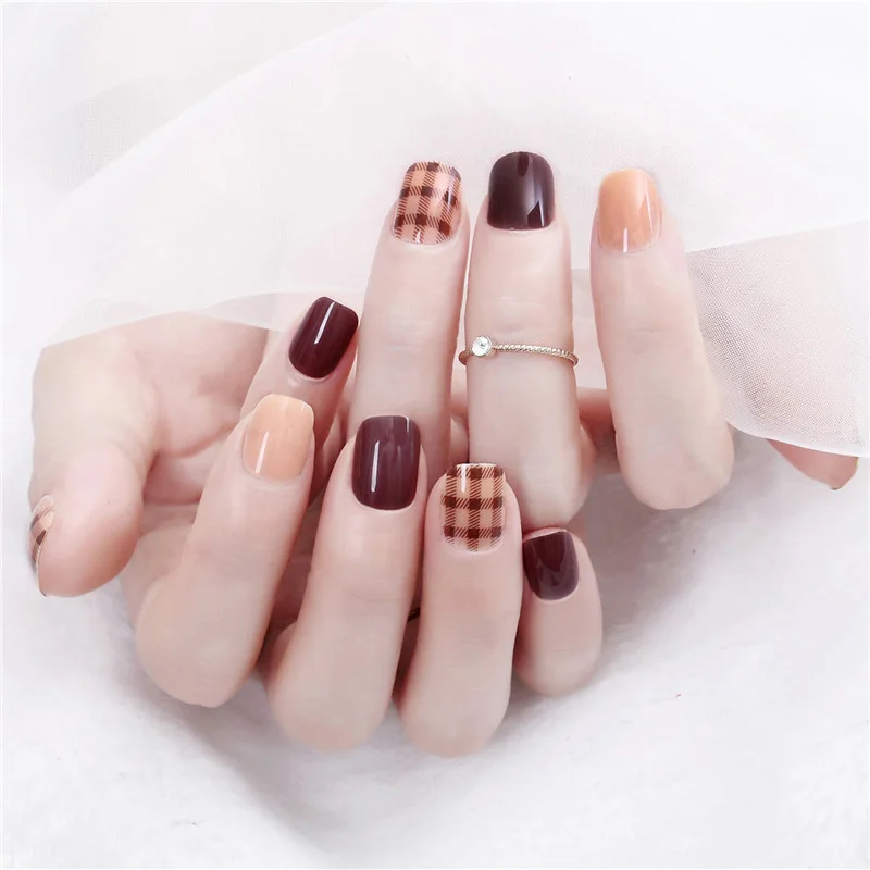 Набор искусственных ногтей 24 шт. темно кофейные коричневые|Накладные ногти| |