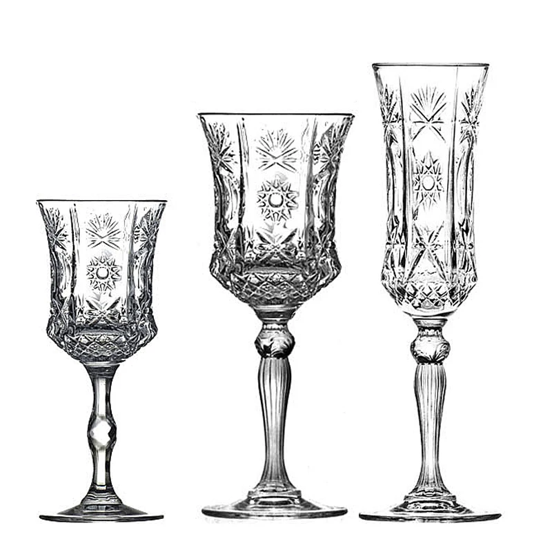 Европейские Роскошные резные стеклянные бокалы в стиле ретро для вина