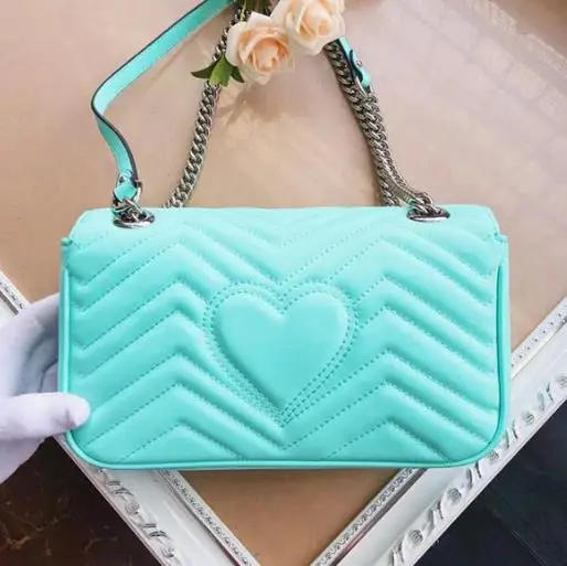 

Fashion Love Heart Wave Pattern Satchel Shoulder Bag Chain Handbag Crossbody Purse Lady Leather Classic Style Tote Bag with gift