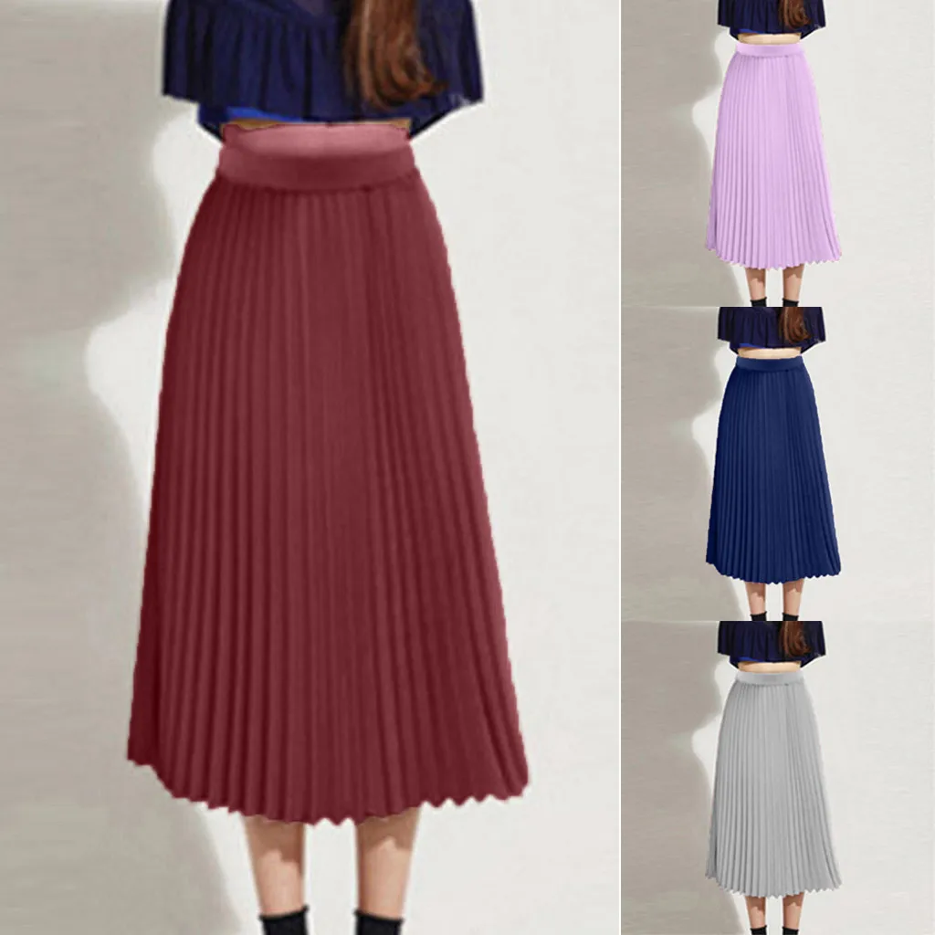 Женская плиссированная юбка миди однотонная элегантная Клубная макси с