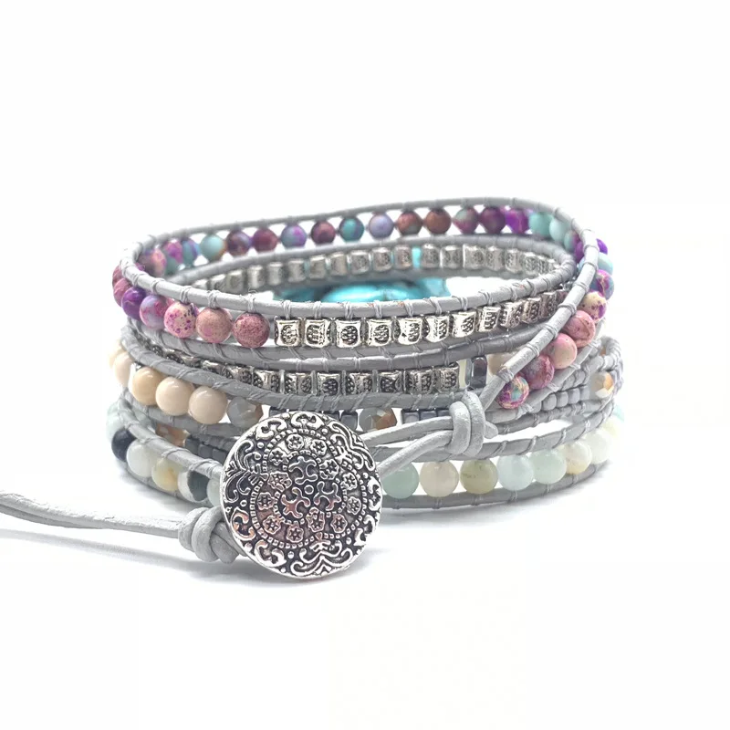 

Spiritual Lady's Romantic Bohemian Bracelet Natural Turquoise Woven Leather Bracelet Designer Charms for Bracelets In Bulk