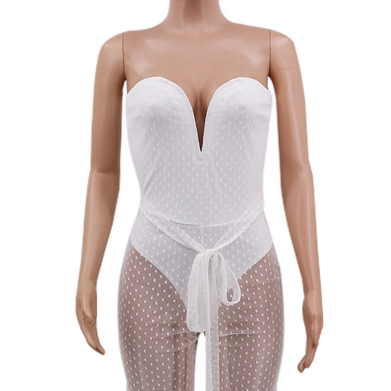 Сексуальный боди с открытыми плечами в горошек Женский Летний комбинезон черный