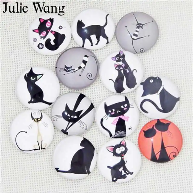 Julie Wang 8 30 мм стеклянные черные коты кабошоны круглые Фото Случайные Смешанные