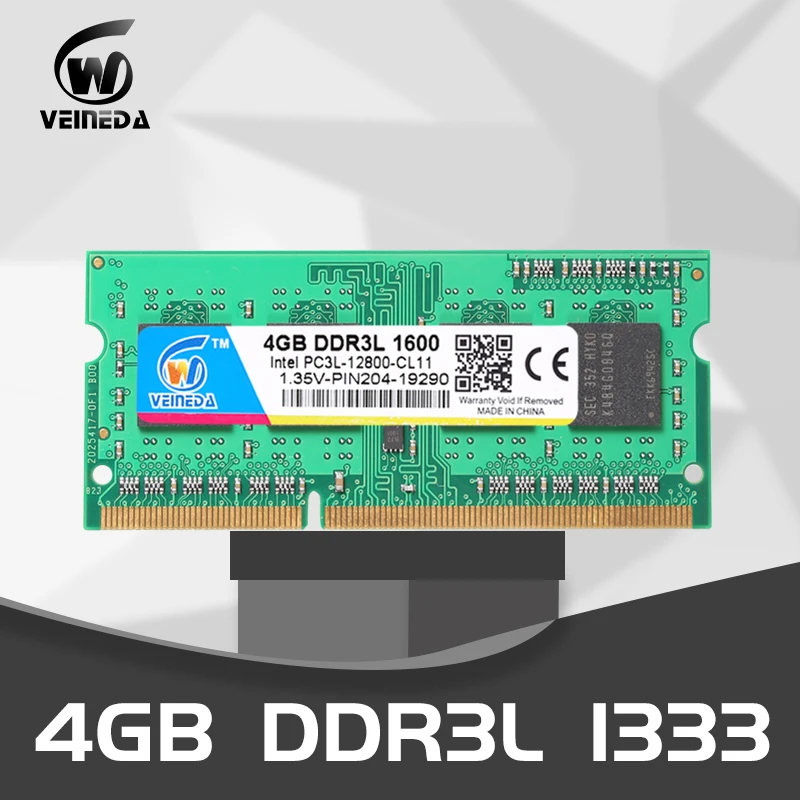 Память для ноутбука VEINEDA ddr3L 4 ГБ 8 1600 МГц 1 35 в sodimm macbook ОЗУ ddr3l совместимая с ddr3 1066 1333