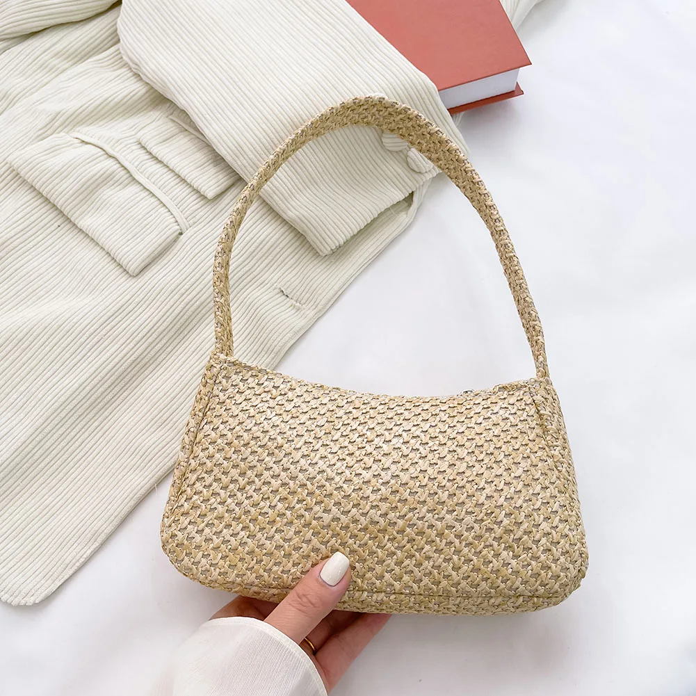 

Fashion Handmade Woven Women Underarm Bag Ladies Popular Causal Handbags Summer Beach Girls Daily Small Shoulder Bags Totes 2021