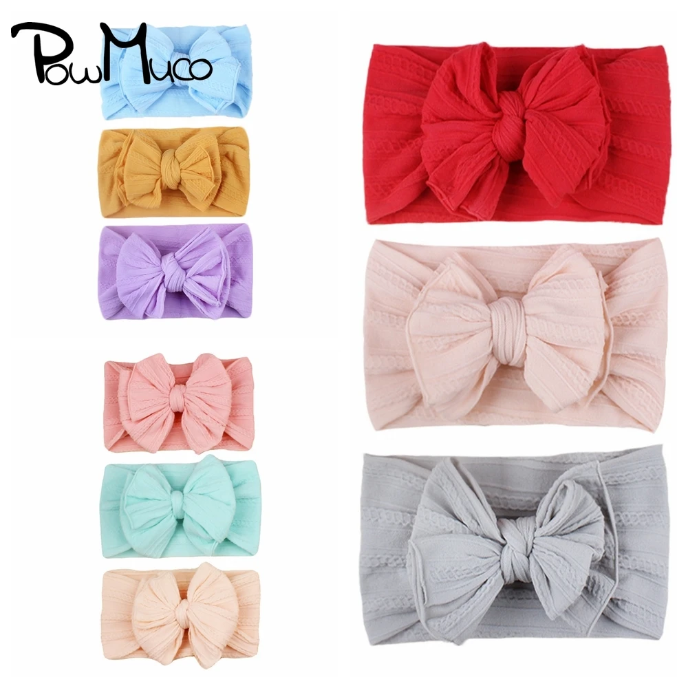 

Powmuco 3 шт./лот мягкая удобная эластичная нейлоновая повязка для волос однотонная полосатая повязка на голову с бантом Детские аксессуары фот...