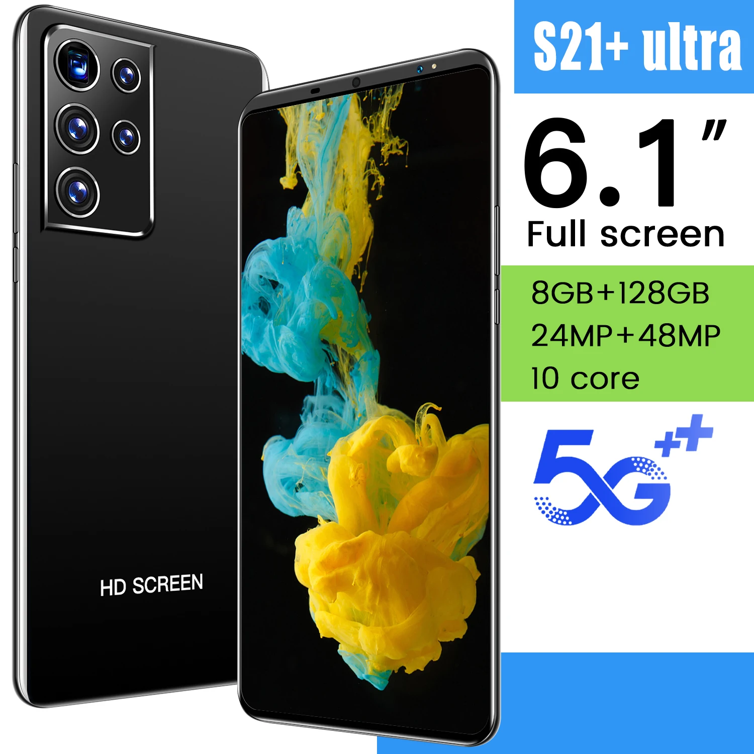 

Hot Sale S21+Ultra 6.1 Inch 8+128GB 10 Core Fingerprint Face ID Andriod Smart Phone 24+48MP 4800mAh Dual SIM Cellphones MTK6595