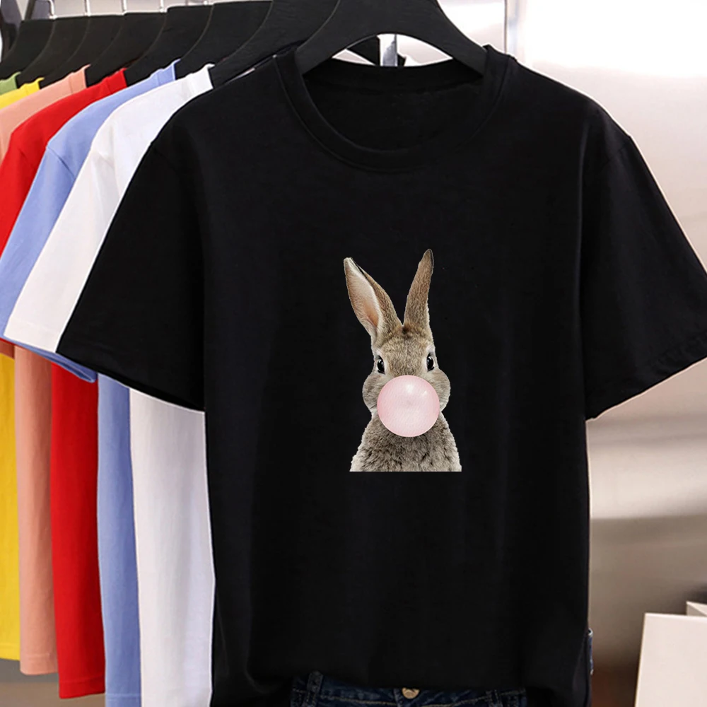 

Exquisite Funny Rabbit Blowing Bubbles Printing Women's shirt High Quality Durable Fine T-shirt Cheap Loose Pop O-neck Tshirt