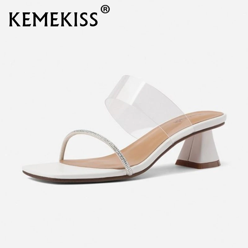 

Женские тапочки KemeKiss на необычном каблуке, однотонные туфли с прозрачным закрытым квадратным носком, новая дизайнерская летняя обувь, Разм...