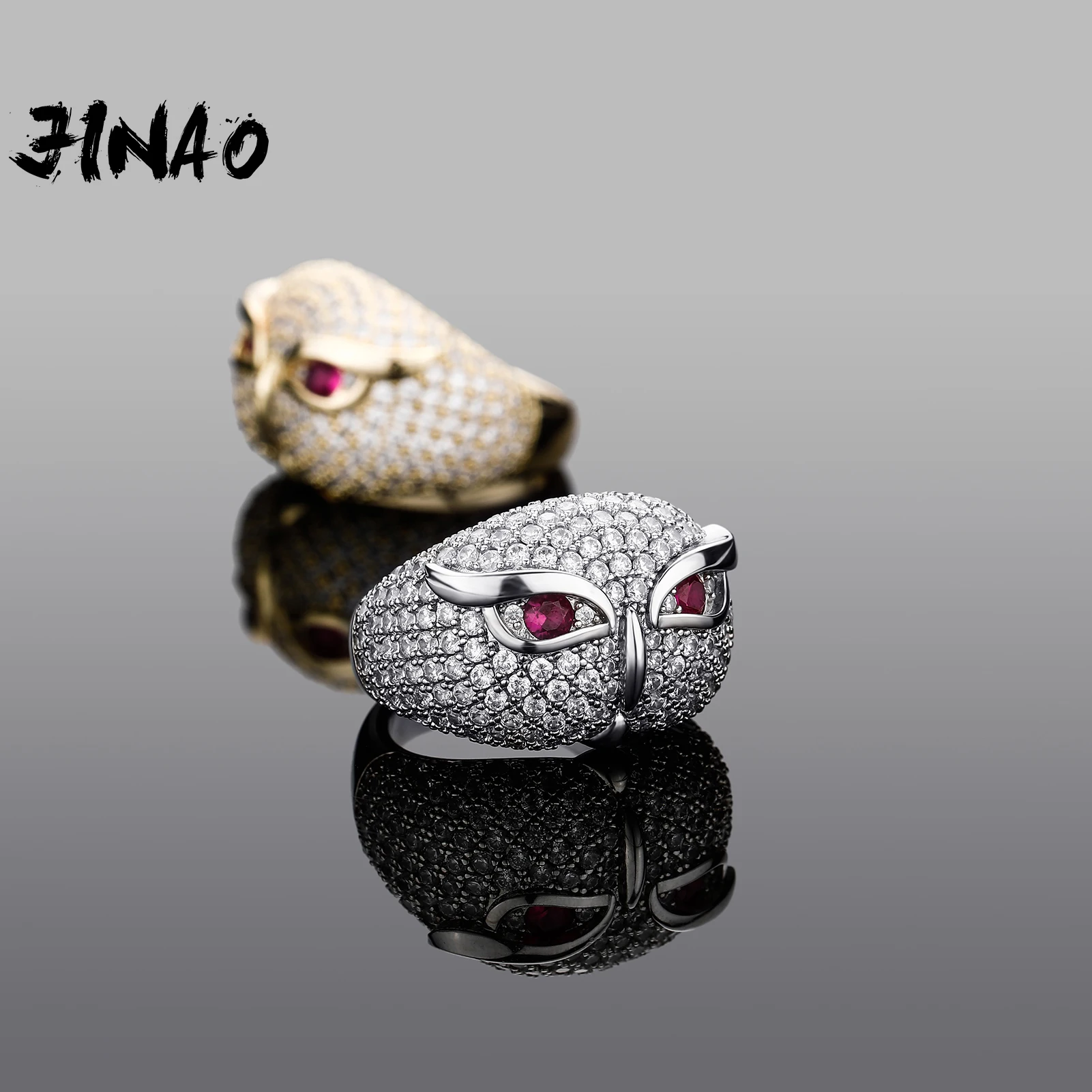 

2021 NEW Owl Ring With Reddish Gems High Quality Personality Iced Out AAA+ CZ Men and Women Jewelry For Gift