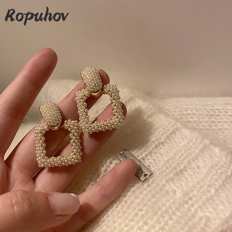 

2021 новые корейские модные подарочные женские серьги Ropuhov с квадратными бусинами и роскошными жемчужинами оптом