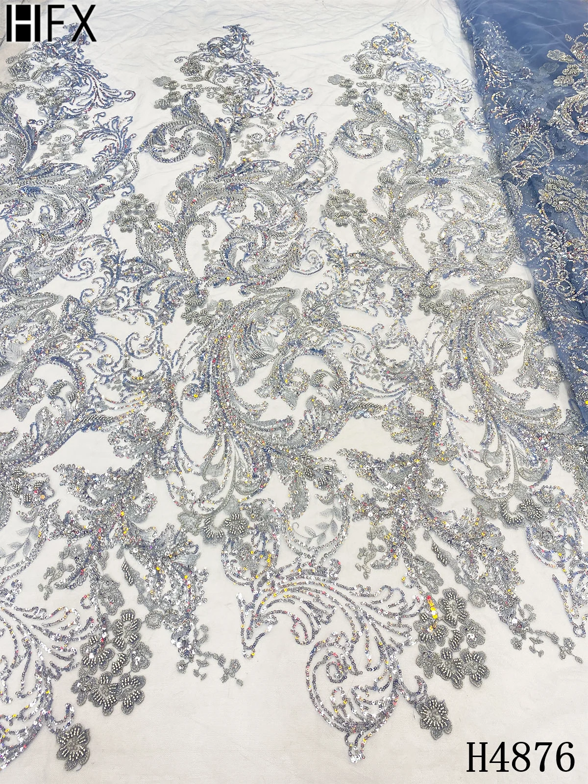 

HFX 2021 Latest Handmade Beaded African Lace Fabric for Fashion wedding dress lace fabric bridal dress french lace 5yards H4876