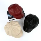 Модная художественная Женская кепка из искусственной кожи корейский восьмиугольный берет на весну зиму Повседневный берет Женская плоская шапка кожаная кепка газетчика