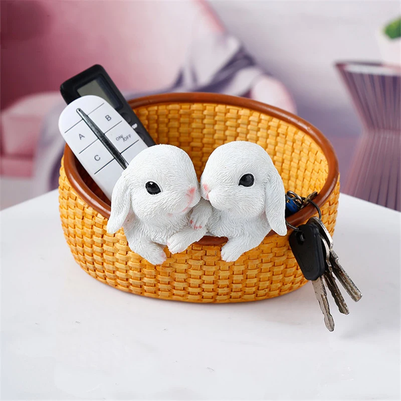 

2021 New Modern Rabbit Animal Cat And Dog Commodity Shelf Labrador Pug Key Porch Snack Storage Box Resin Home Decor
