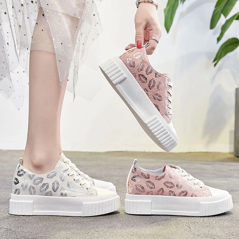 

Women Height Increasing Shoes White/Pink Genuine Leather Spring/Summer/Autumn/Winter Casual Ladies Female Shoes Loafers Footwear