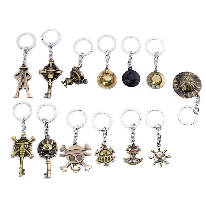 

ZXMJ One Piece Keychain Creative Metal Luffy Pirate Pendant Car Keyring Straw hat skull Anchor Jewelry Chaveiro For Men Women