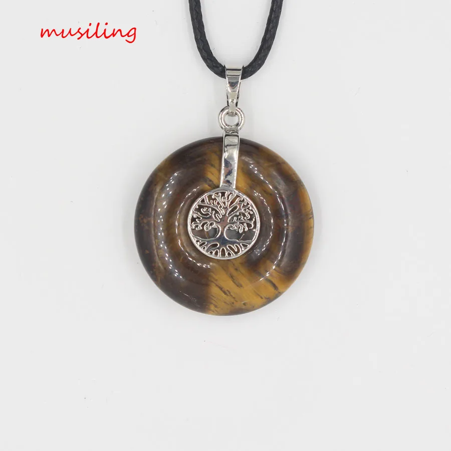 Tigers Eye Жизнь Дерево круглые полые кристаллы кварц подвеска-маятник натуральный камень рейки амулет ювелирные изделия - Окраска металла: Tigers Eye