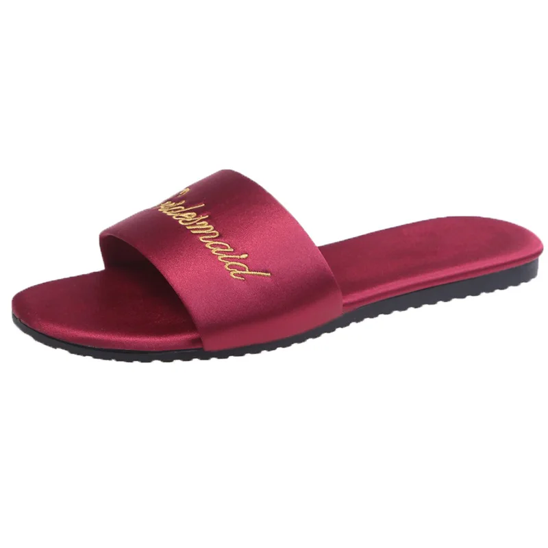 

2020 Women Indoor Slippers Brides Bridesmaid Outdoor Silk Slippers Anti-slip Summer Wedding Shoes Woman Fashion Slides SH0201