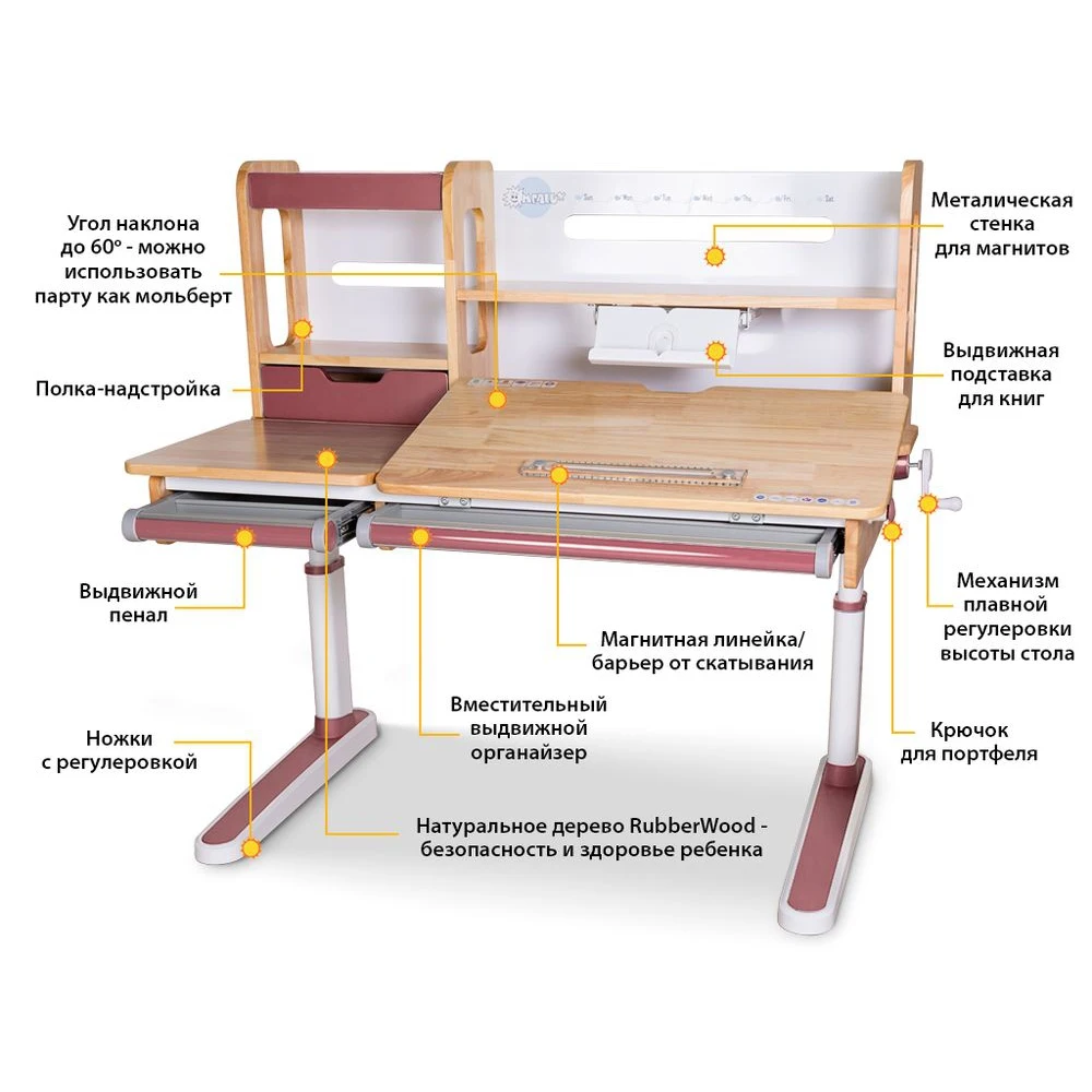 Детский стол Mealux Oxford Wood PN BD-920 столешница дерево/накладки на ножках розовые |