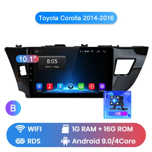 WIFI 1-16G-B Junsun 4G+ 64G Android 9,0 для Toyota Corolla- Авто 2 din автомагнитола стерео плеер Bluetooth gps навигация нет 2din dvd - Цвет: WIFI 1-16G-B