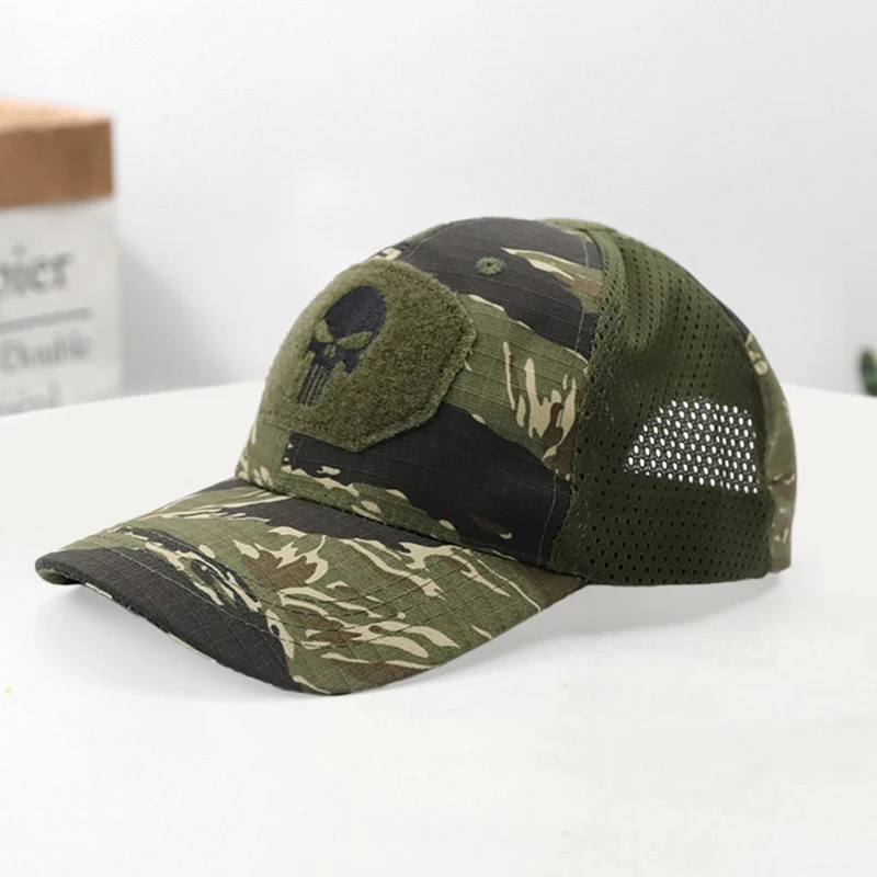 

New Skull Baseball Cap Tactical Military Airsoft Cap Adjustable Breathable Sun Visor Hat Hunting Hiking Fishing Camping Mesh Hat