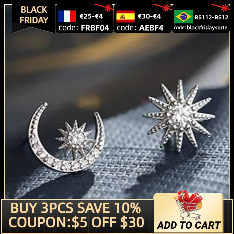 

2021 New Fashion Star Moon Earrings 925 Sterling Silver for Women Party Gift Jewelry Wholesale E6421