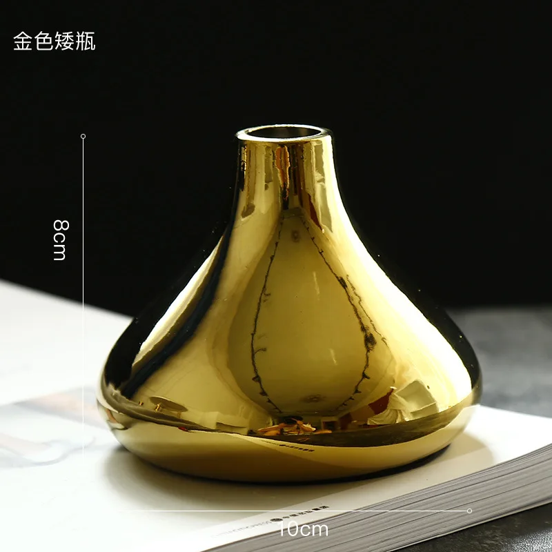 

Nordic Light Luxury Golden Ceramic Small Vase Dried Flower Flower Arrangement Desktop Decoration Living Room Bedroom Decor Vase