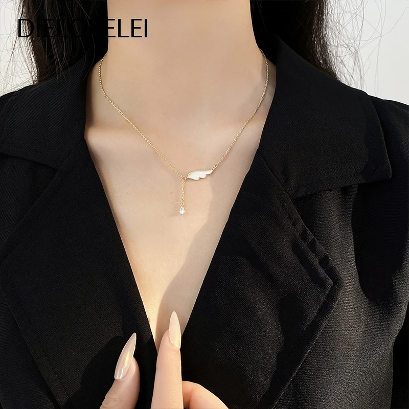 

DIELORELEI 925 Sterling Silver Necklaces Pendants Simple Angel Wings Shell Jewelry Minimalist Light Luxury Girls