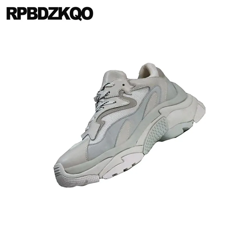 Женские замшевые кроссовки на платформе Серые из натуральной кожи шнуровке