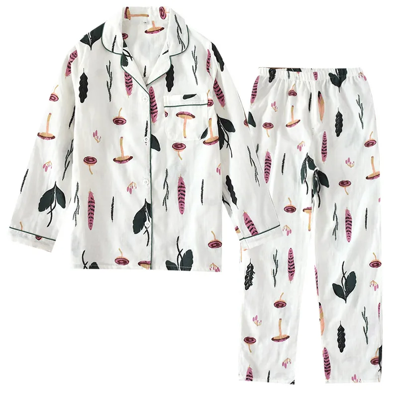 

2 Pcs/Sets Spring Cotton Women Pajamas Set Sleepwear Autumn Plus Size Top + Long Pant Sleepwear Girls Pyjama