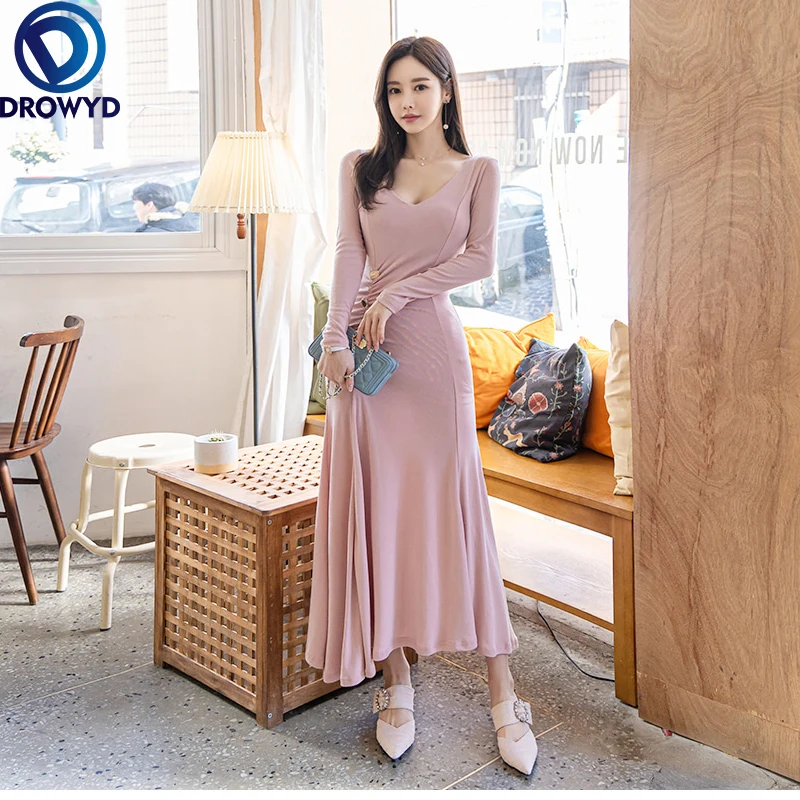 

Chiffon Fashion Women Dress V-Neck Long Sleeve Summer Elegant Casual A-line Dress Woman Lady Office Dresses 2021 Party Vestidos