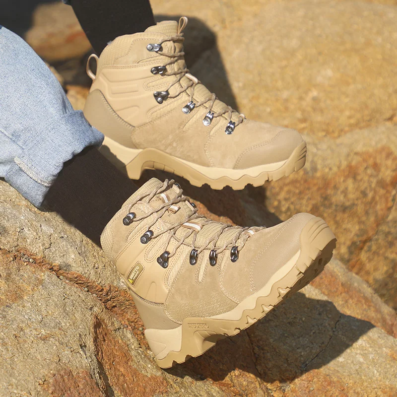 Humtto Big Size Waterproof Outdoor Sport Hiking Shoes Men Genuine Leather Non-slip Sneakers Trekking Mountain Tactical Mens Boot