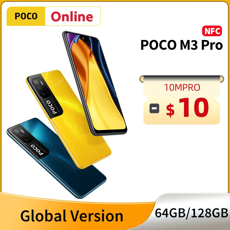  Новинка, смартфон глобальная версия POCO M3 Pro, 64 ГБ/128 ГБ, 700 дюйма, 2400x1080, 90 Гц, DotDisplay, 48 МП, 5000 мАч, 18 Вт, быстрая зарядка