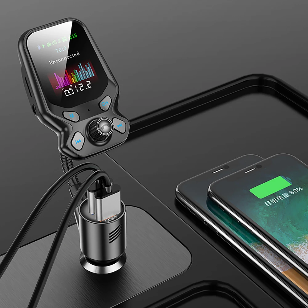 AOSHIKE Bluetooth 5 0 автомобильный комплект гарнитура FM передатчик AUX аудио приемник 1 8