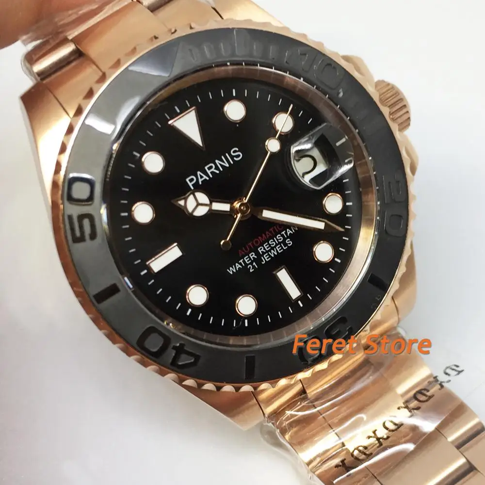 Парнис 41 мм Дата Бизнес класса Люкс с покрытием из розового золота чехол стальной