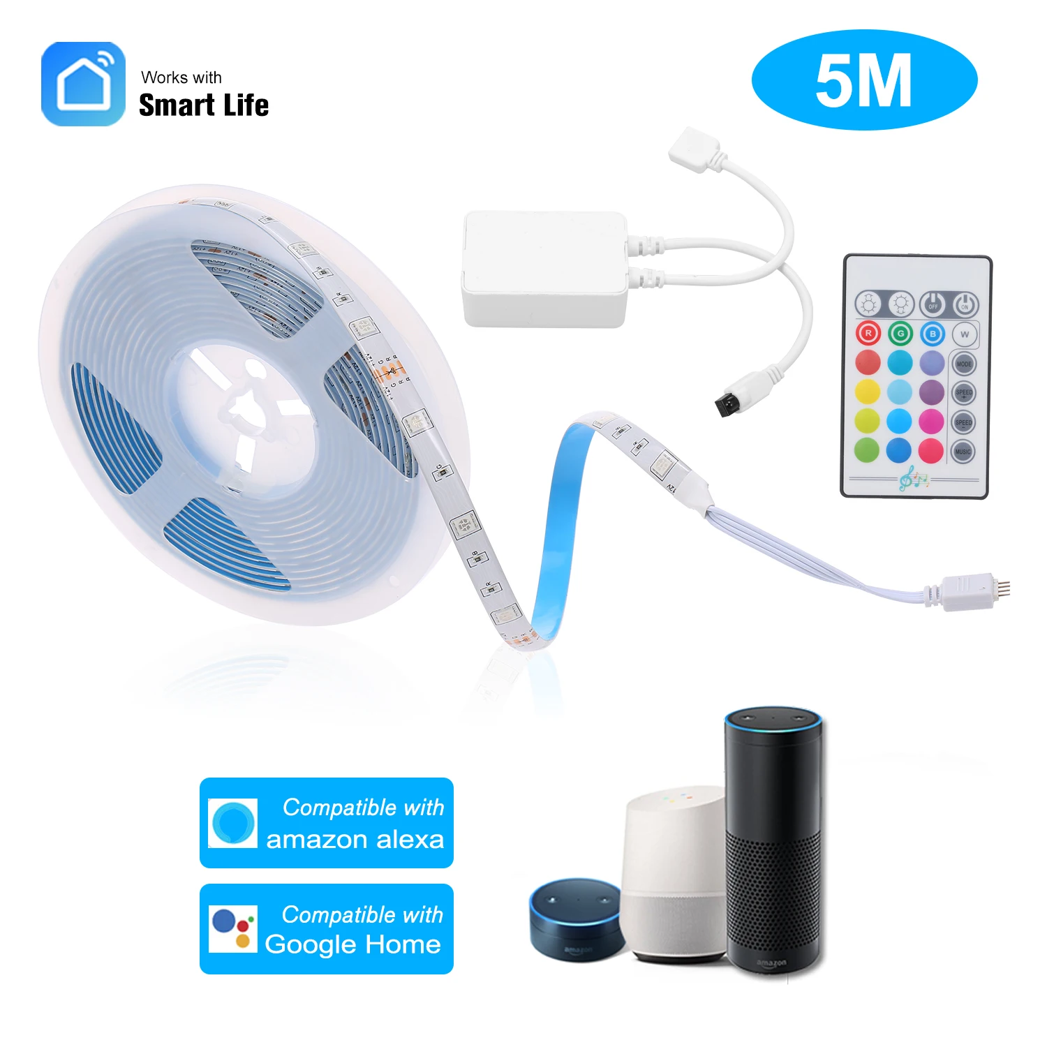 

WIFI 5M RGB Light Strip Waterproof LED Strip Lights Smart Tape Lights Remote Control with Controller for Alexa and Google Home