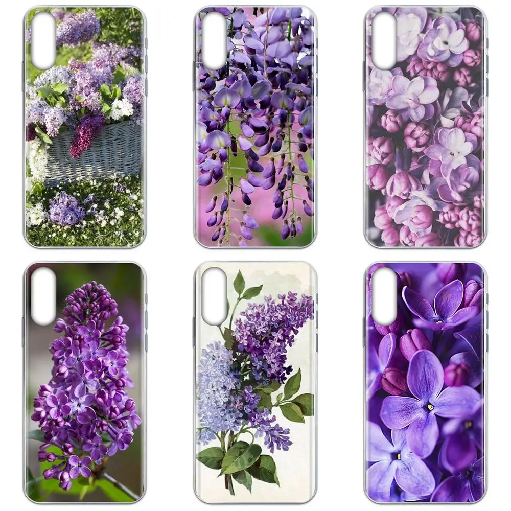 Фиолетово-сиреневое Красочные цветы термополиуретановый чехол с кожаным