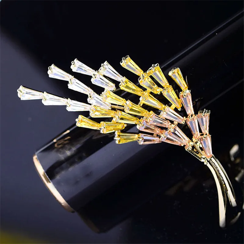 OKILY разноцветные циркониевые броши в форме пшеницы для женщин брошь булавка