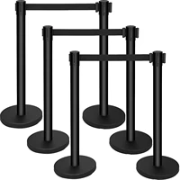vevor 6 pcs set black belt stanchion queue posts stand rope retractable crowd barrier stainless steel crowd control for party