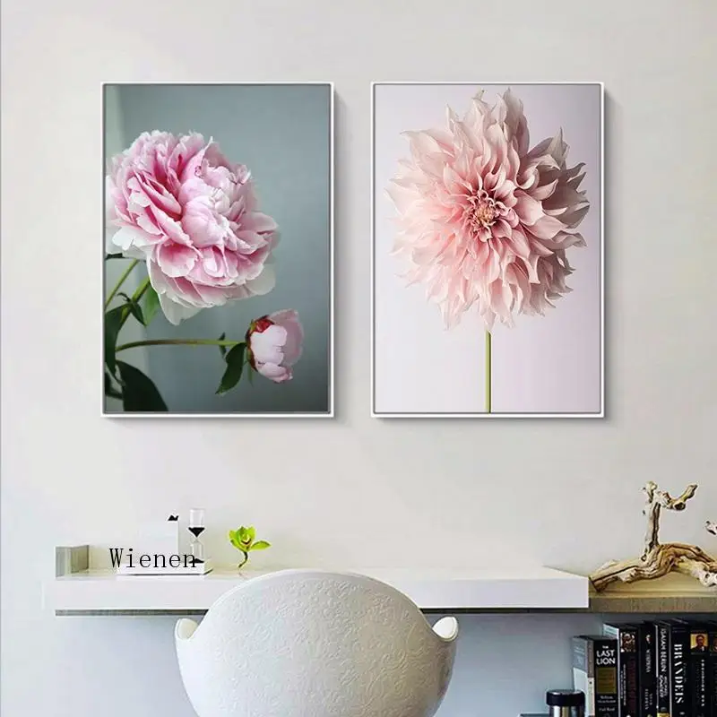 

Nordic Poster Beautiful Pink Peony Flowers Canvas Painting Modular Wall Art Prints Pictures for Living Room Modern Home Decor