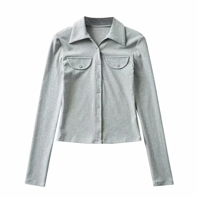 

Spring Summer Ladies Pullover Shirt 2021 The New Fashion All-match Single-breasted Street Style Lapel Top Regular Style