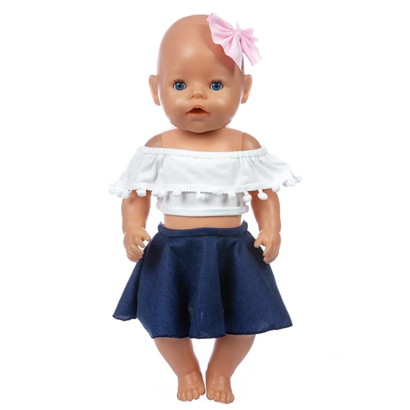 

43cm Reborn Doll Clothes White Shirt Jeans Headwear Furniture for Dolls Fashion Baby New Born 17 Inch Dolls Suit Birthday Gift