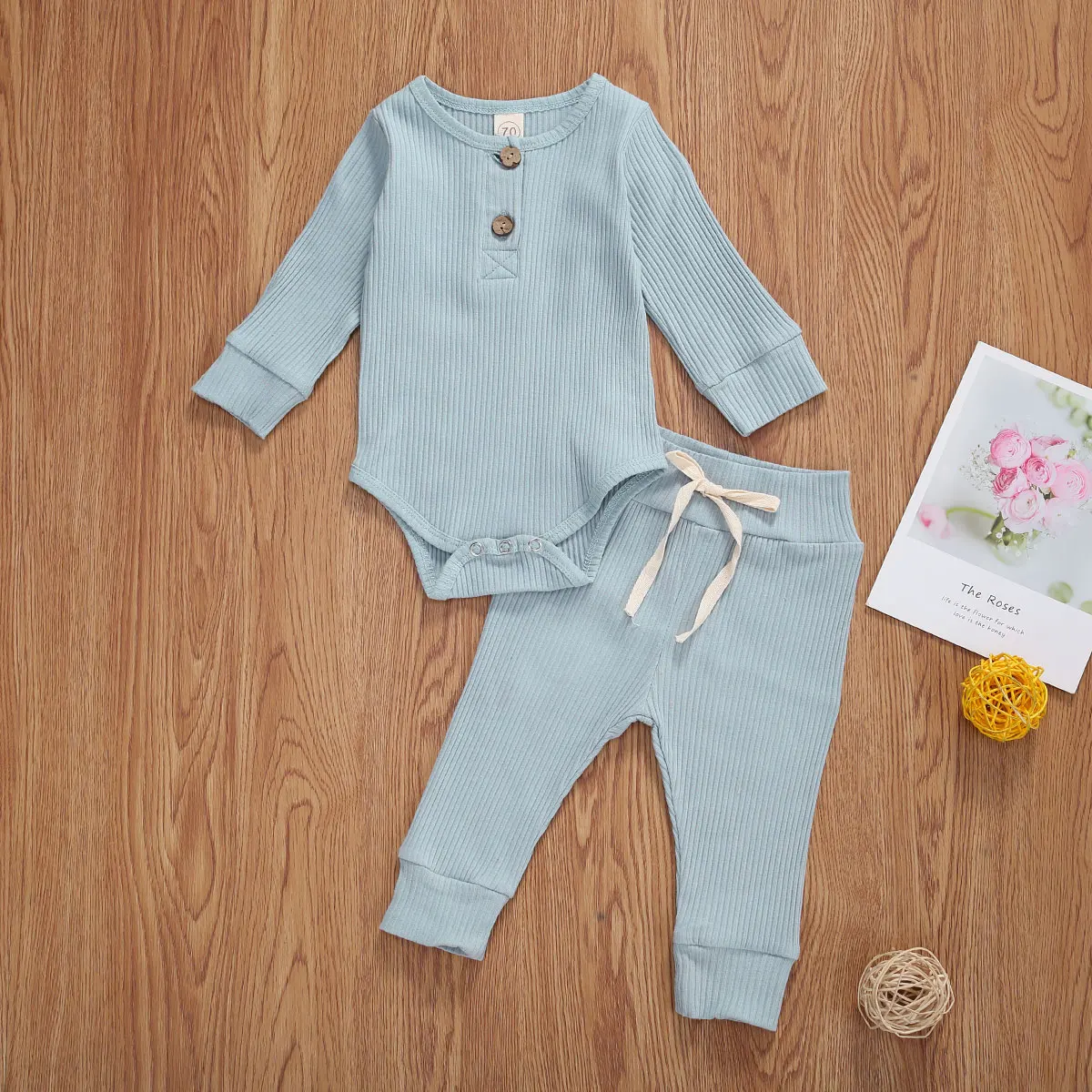 Baby Outfits 2Pcs Set Fashion Casual Long Sleeve Knitted Bodysuit Jumpsuit +Trousers Suit Solid Spring Autumn Clothes |