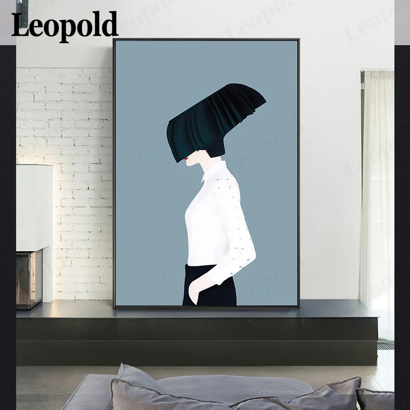 

Simple Fashion Canvas Poster Print Modern Abstract Characters Wearing Hats Canvas Painting Living Room Decorations