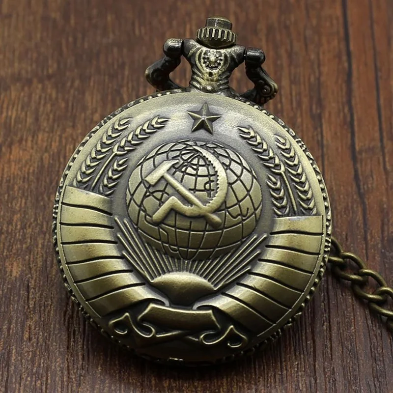 

Retro Soviet Union Soviet Union Badge Scythe Hammer Pocket Watch Necklace Bronze Pendant Chain Clock Fashion Badge Gifts