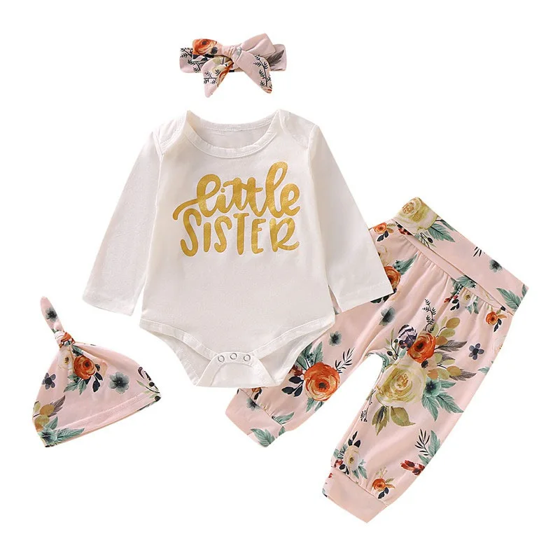 Хлопковые комплекты комбинезонов для маленьких девочек Футболка с длинными