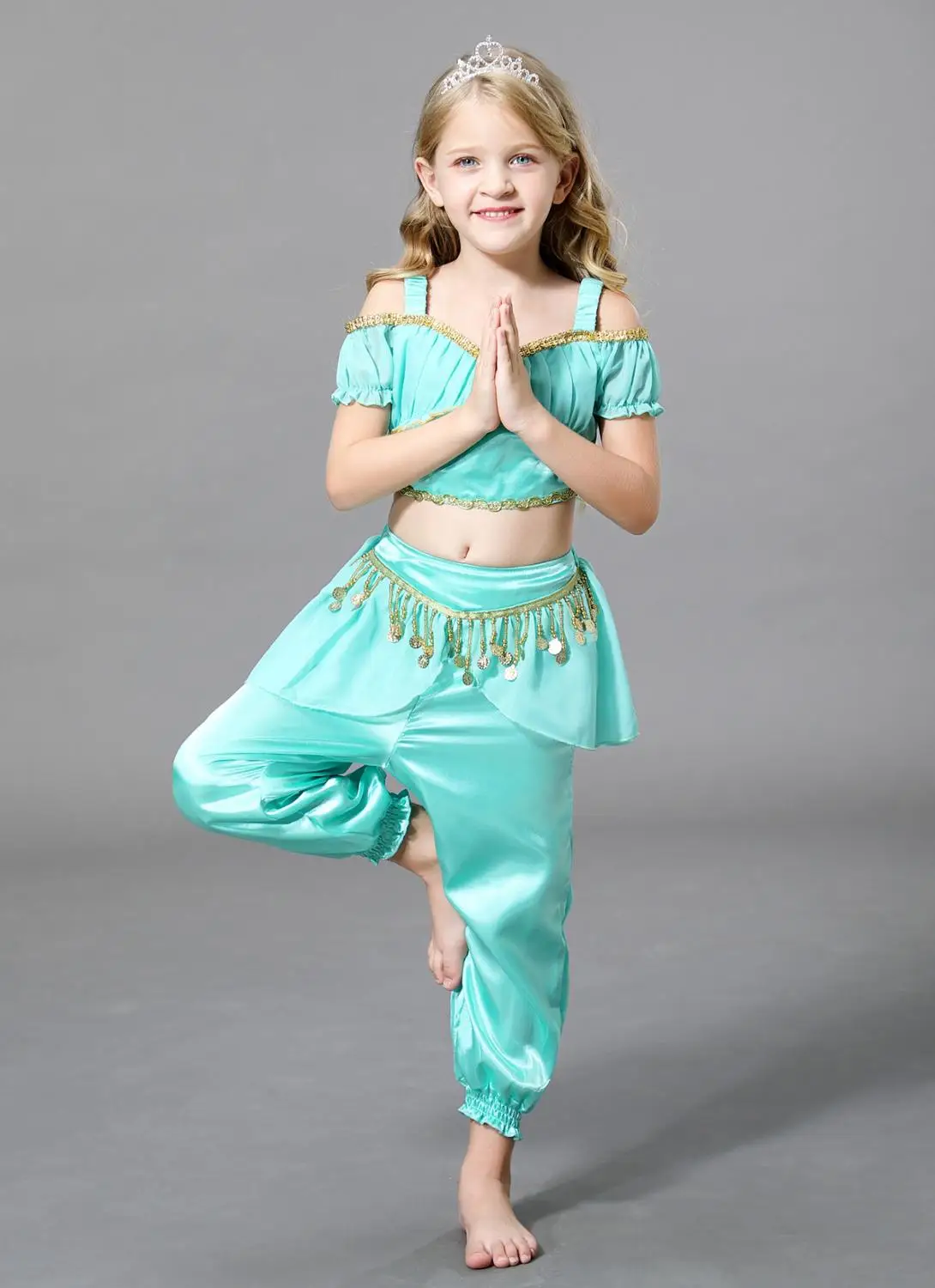 Принцесса Жасмин костюмы для косплея девочек детский летний танцевальный Топ