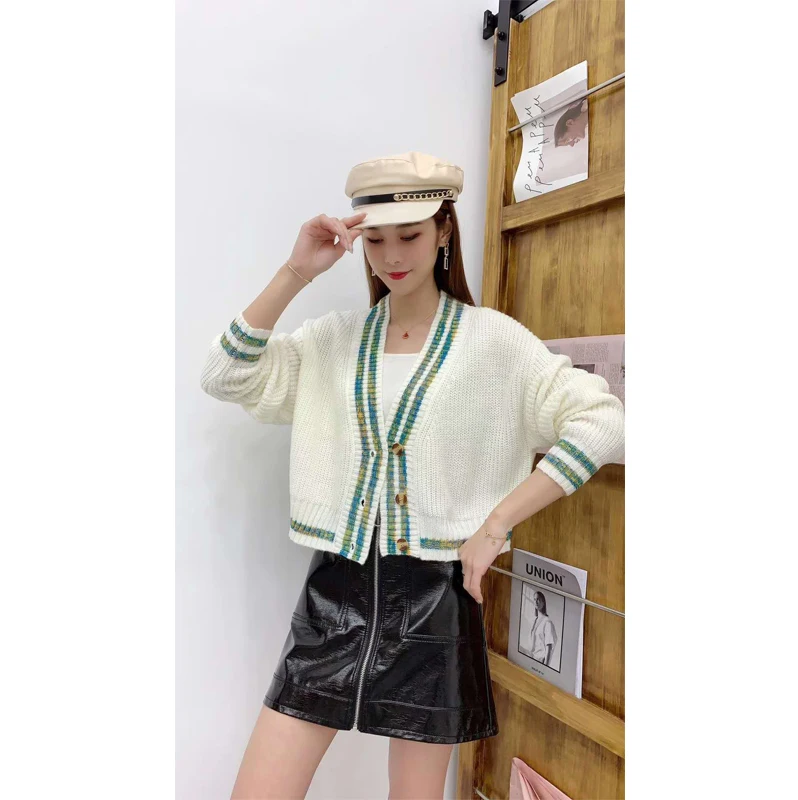 

Autumn and Winter Women's Knit Cardigan Short Cardigan Tops College Loose Solid Color Single-breasted Sweater
